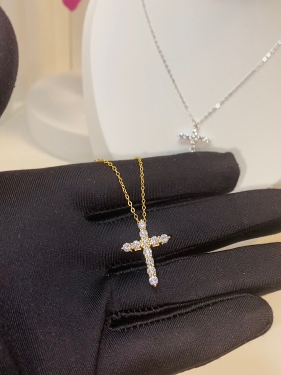 Jewelry - Moissanite Cross Pendant Necklace /S925 Sterling Silver/Gold